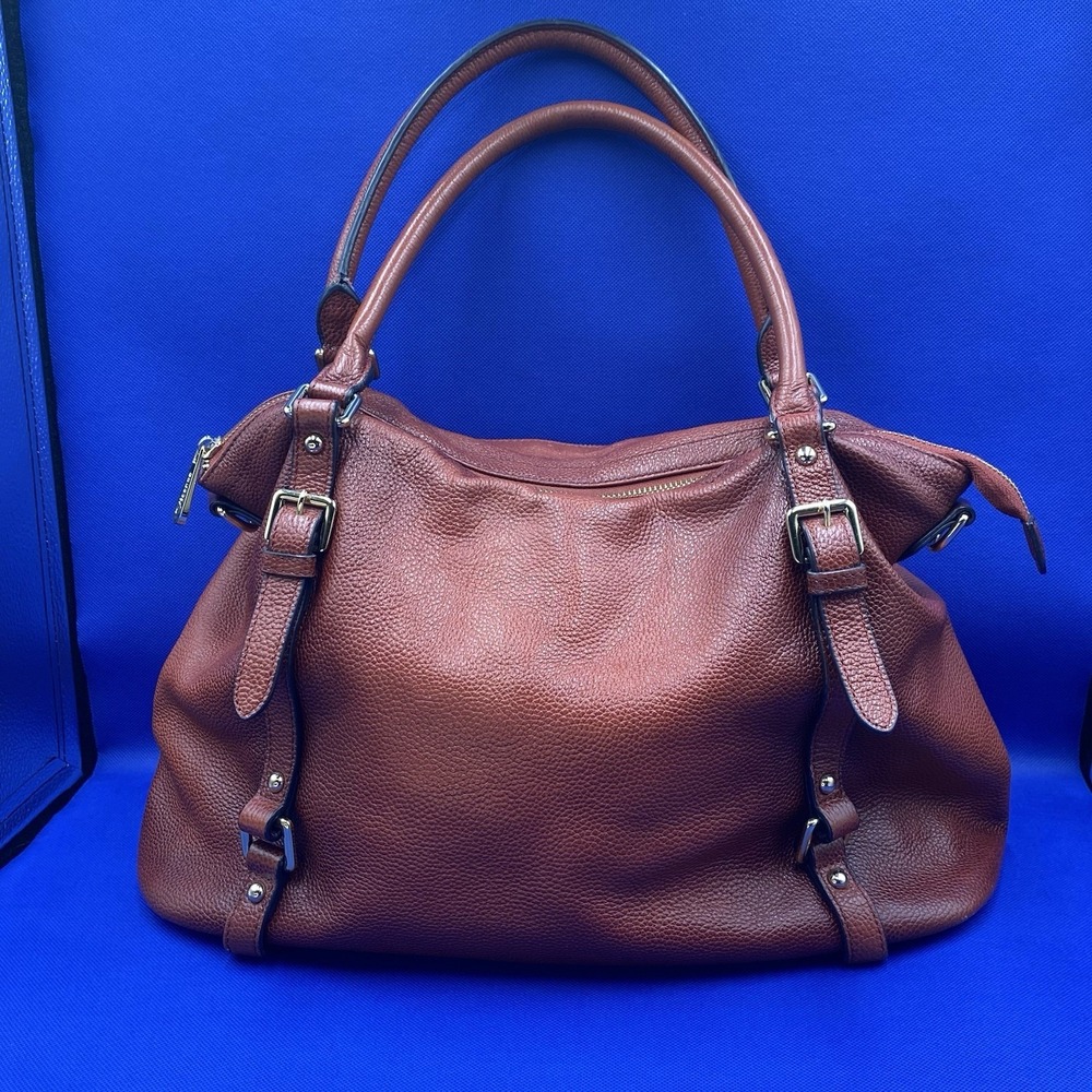 Vincenzo Leather Hand Crafted Elegance Rust  2 Handles Satchel Bag Preowned
